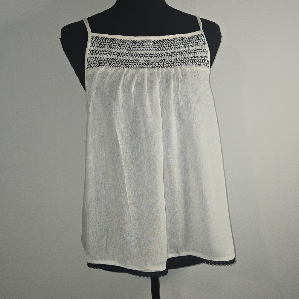 Chic White & Navy Blue Embroidered Tank Top
